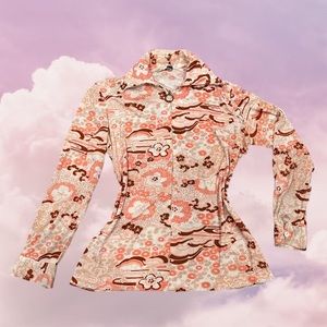 Vintage y2k cute flower print long sleeve zip up collared 

#cargo #grunge